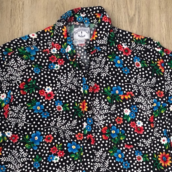Vtg SOLUTIONS ORIGINAL Floral Polka dots Short Sleeve Button Down Shirt Large - Picture 1 of 9